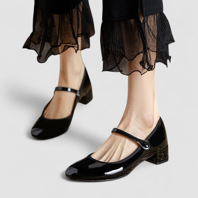 Erin | Timeless Glossy Mary Jane Block Heel Shoes