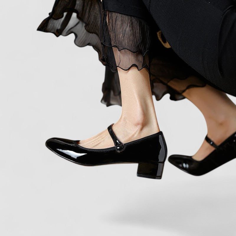 Erin | Timeless Glossy Mary Jane Block Heel Shoes