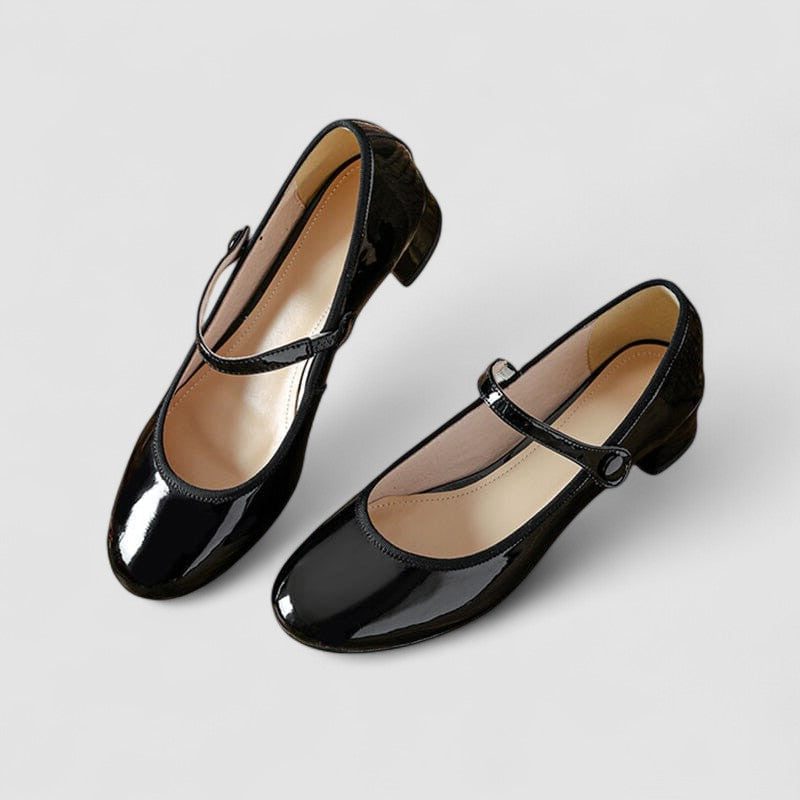 Erin | Timeless Glossy Mary Jane Block Heel Shoes