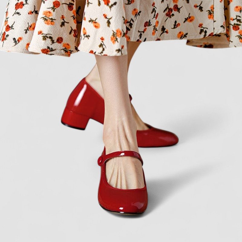 Erin | Timeless Glossy Mary Jane Block Heel Shoes