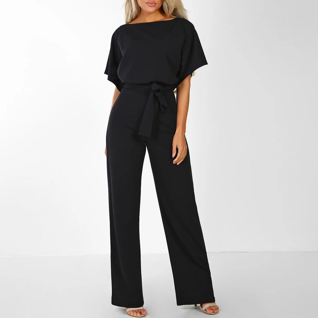 Esme | Graceful Belted Wide Leg Jumpsuit with Boat Neck