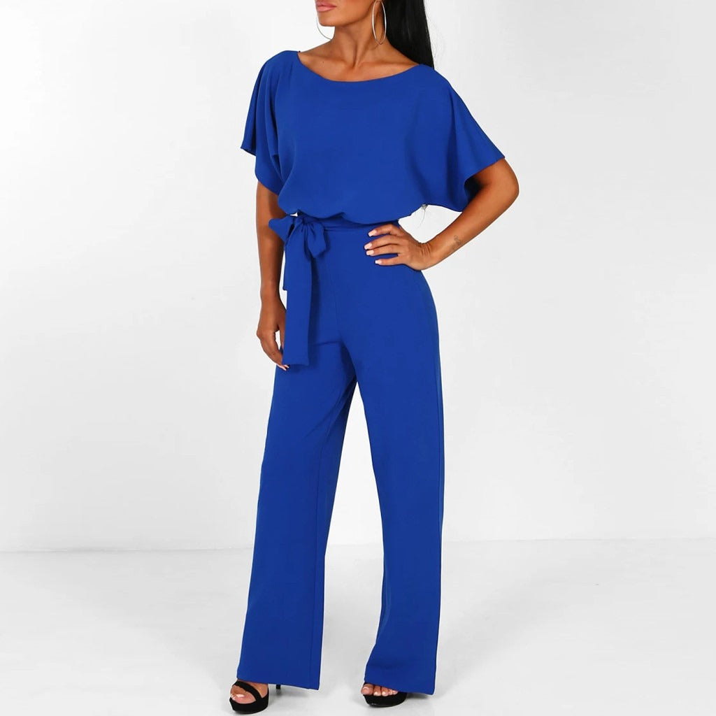 Esme | Graceful Belted Wide Leg Jumpsuit with Boat Neck