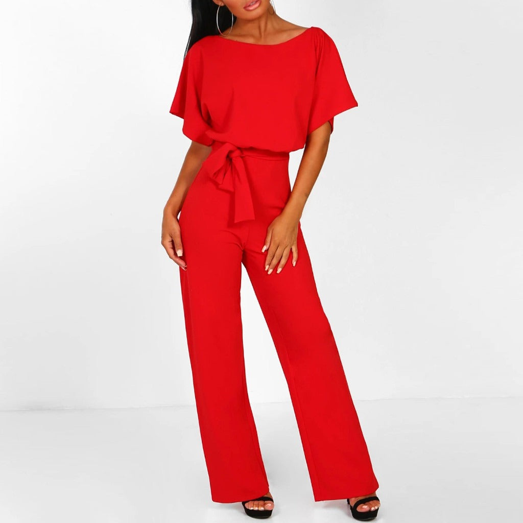 Esme | Graceful Belted Wide Leg Jumpsuit with Boat Neck
