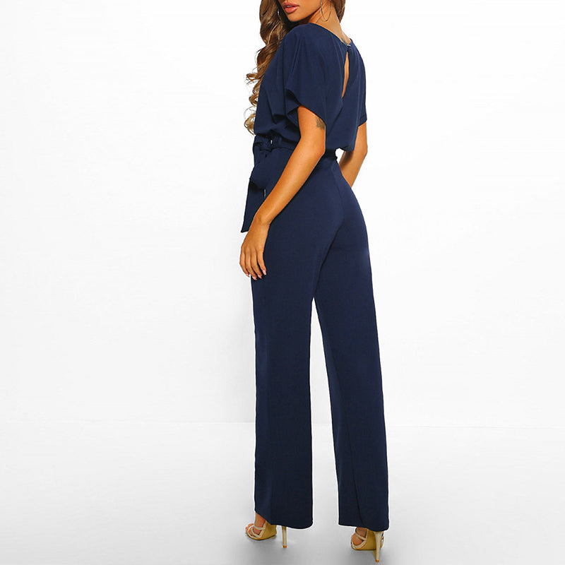 Esme | Graceful Belted Wide Leg Jumpsuit with Boat Neck