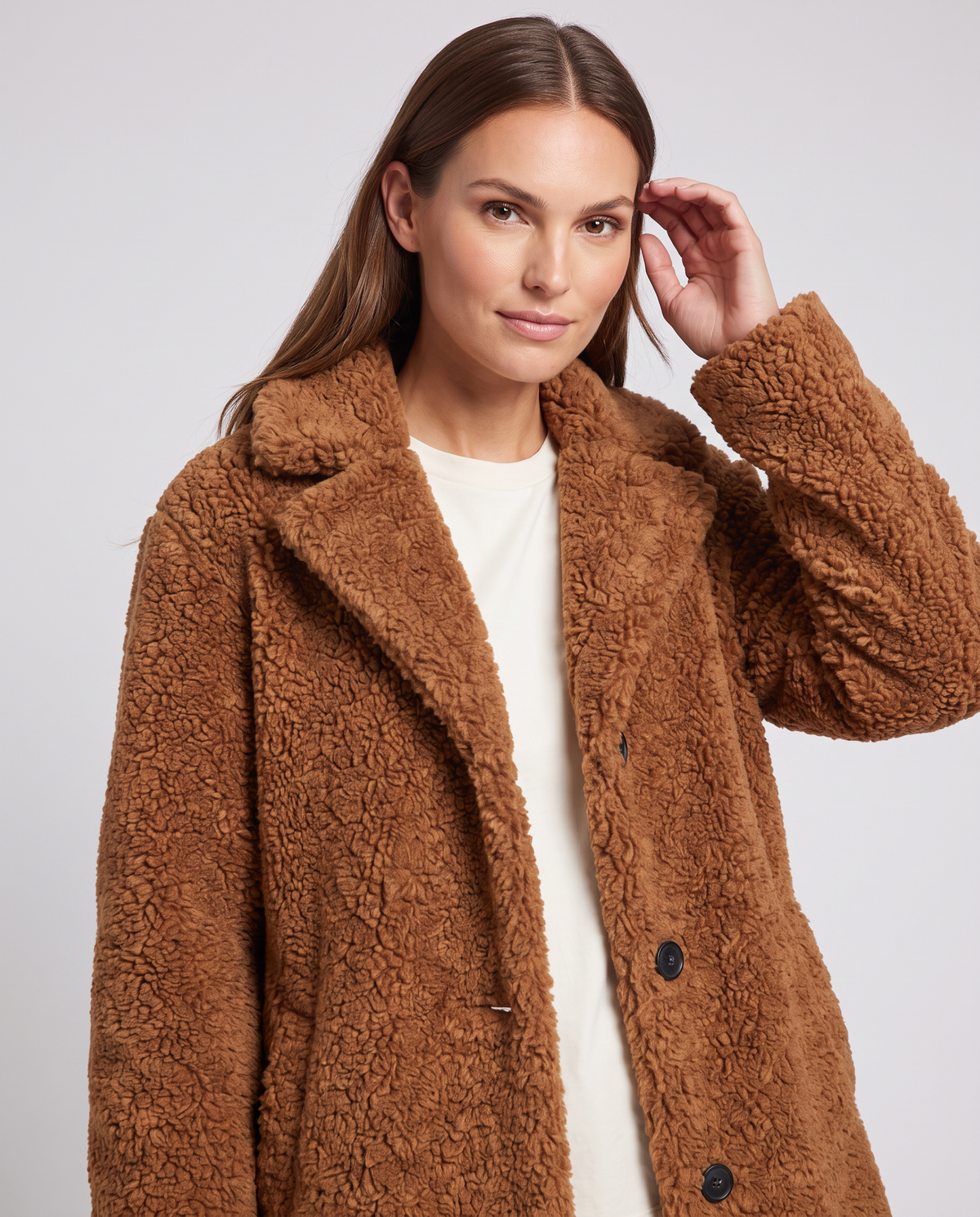 Esme | Polished Knee Length Faux Fur Coat with Notch Lapel