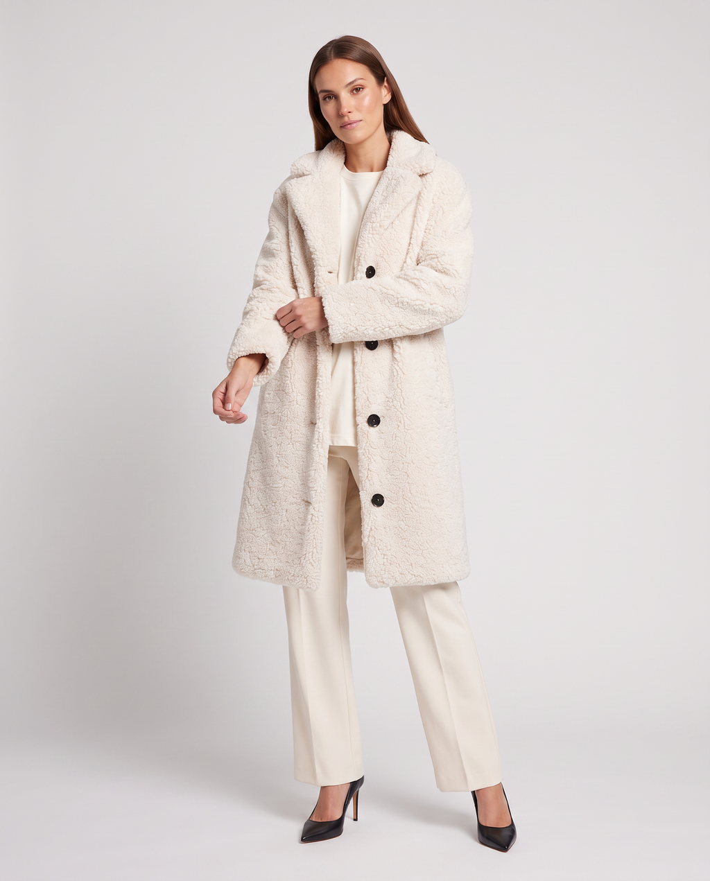 Esme | Polished Knee Length Faux Fur Coat with Notch Lapel