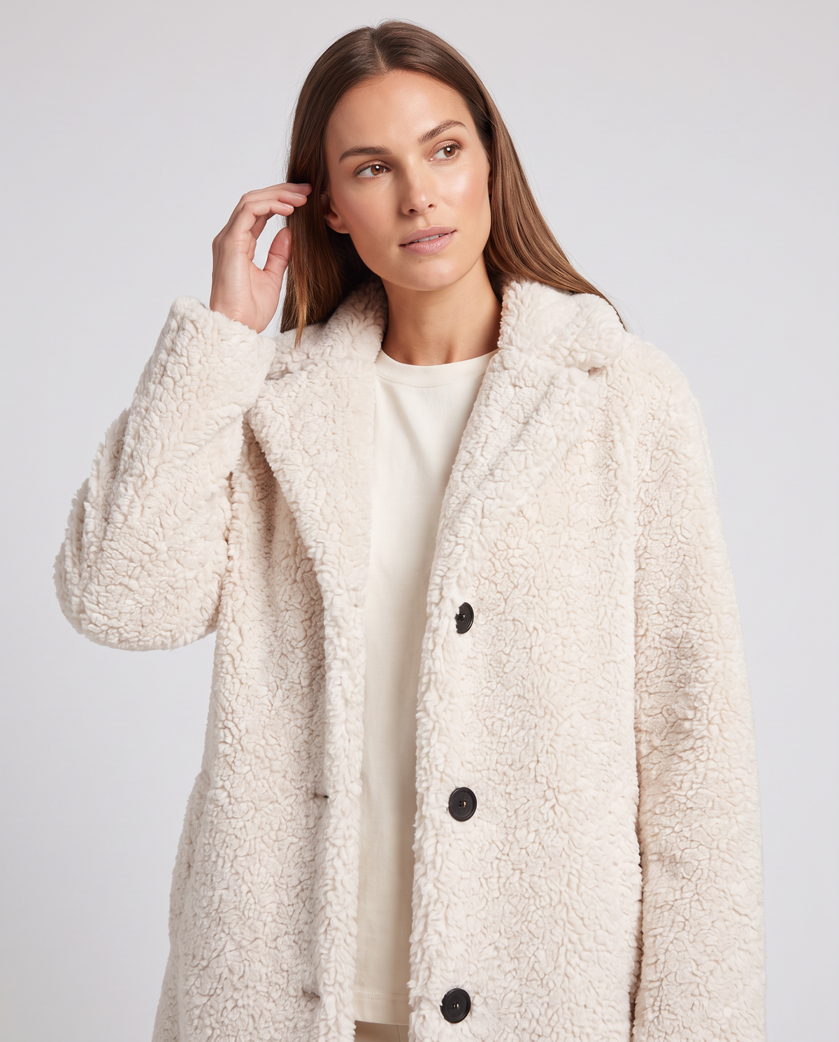 Esme | Polished Knee Length Faux Fur Coat with Notch Lapel