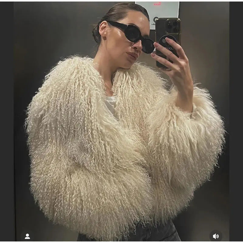 Esme | Refined Shaggy Faux Fur Coat with High Collar