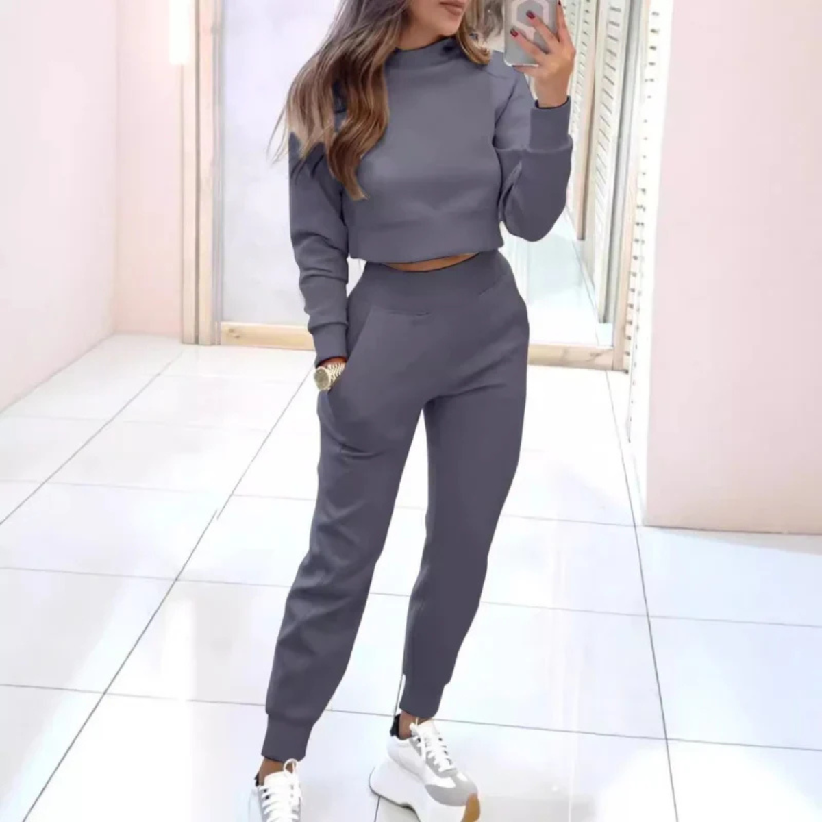 Esme | Stylish Cropped Sweater Two Piece Jogger Tracksuit