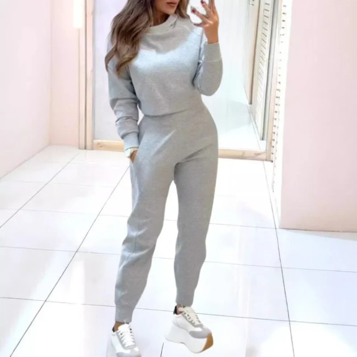 Esme | Stylish Cropped Sweater Two Piece Jogger Tracksuit