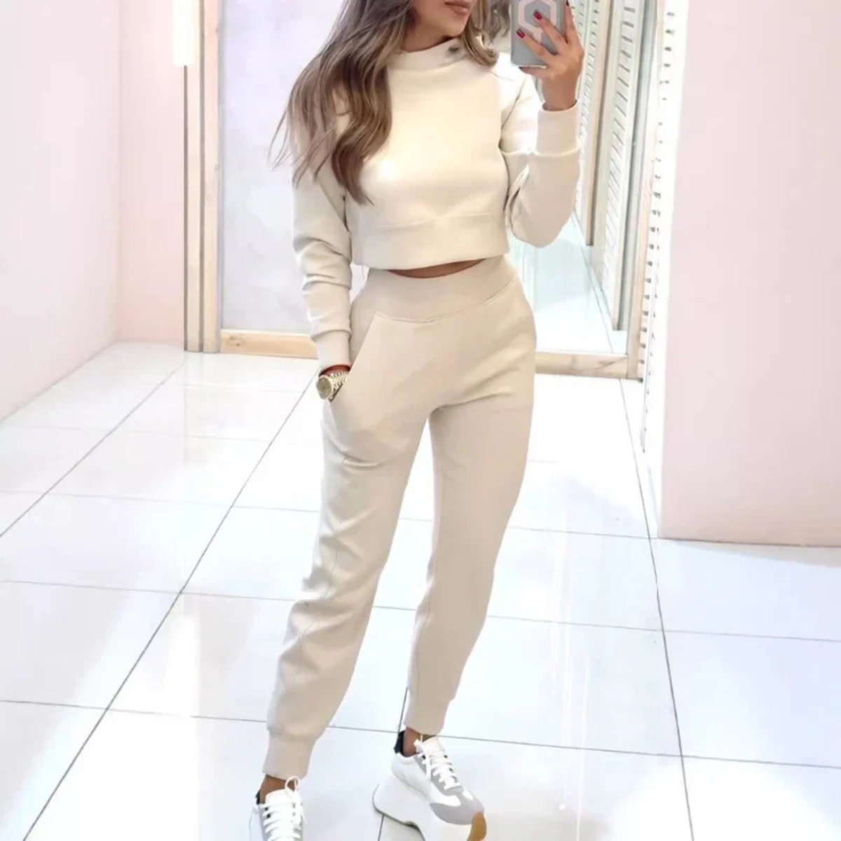 Esme | Stylish Cropped Sweater Two Piece Jogger Tracksuit