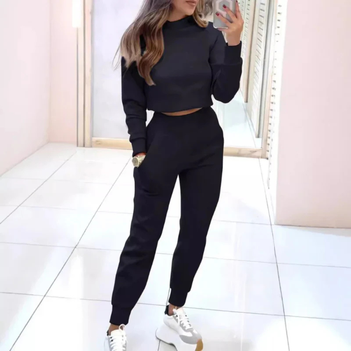 Esme | Stylish Cropped Sweater Two Piece Jogger Tracksuit