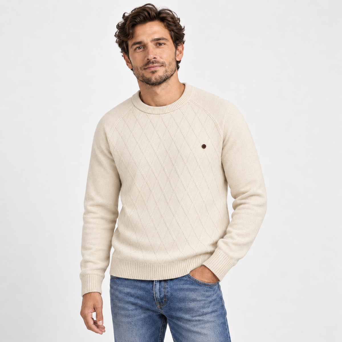 Ethan | Diamond Pattern Crew Neck Mens Knit Jumper