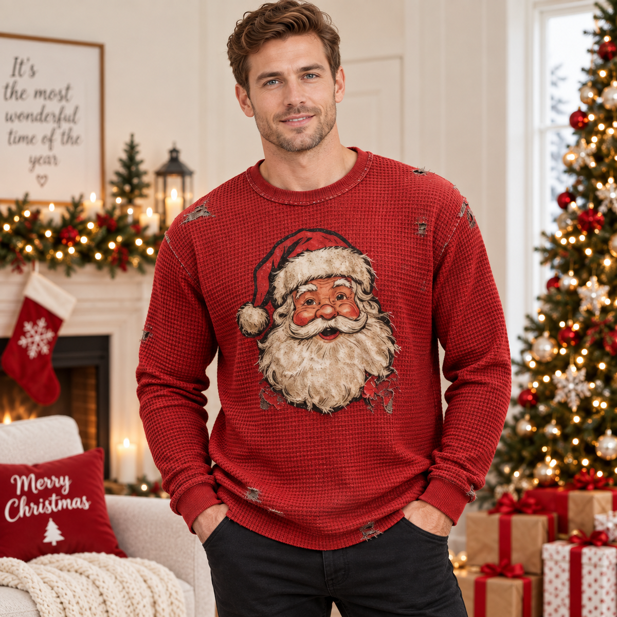Ethan | Vintage Santa Print Mens Christmas Jumper