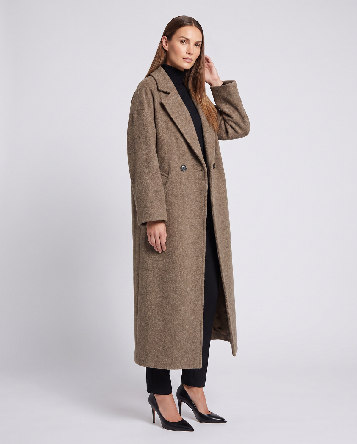 Eva | Classic Double Breasted Longline Wool Coat