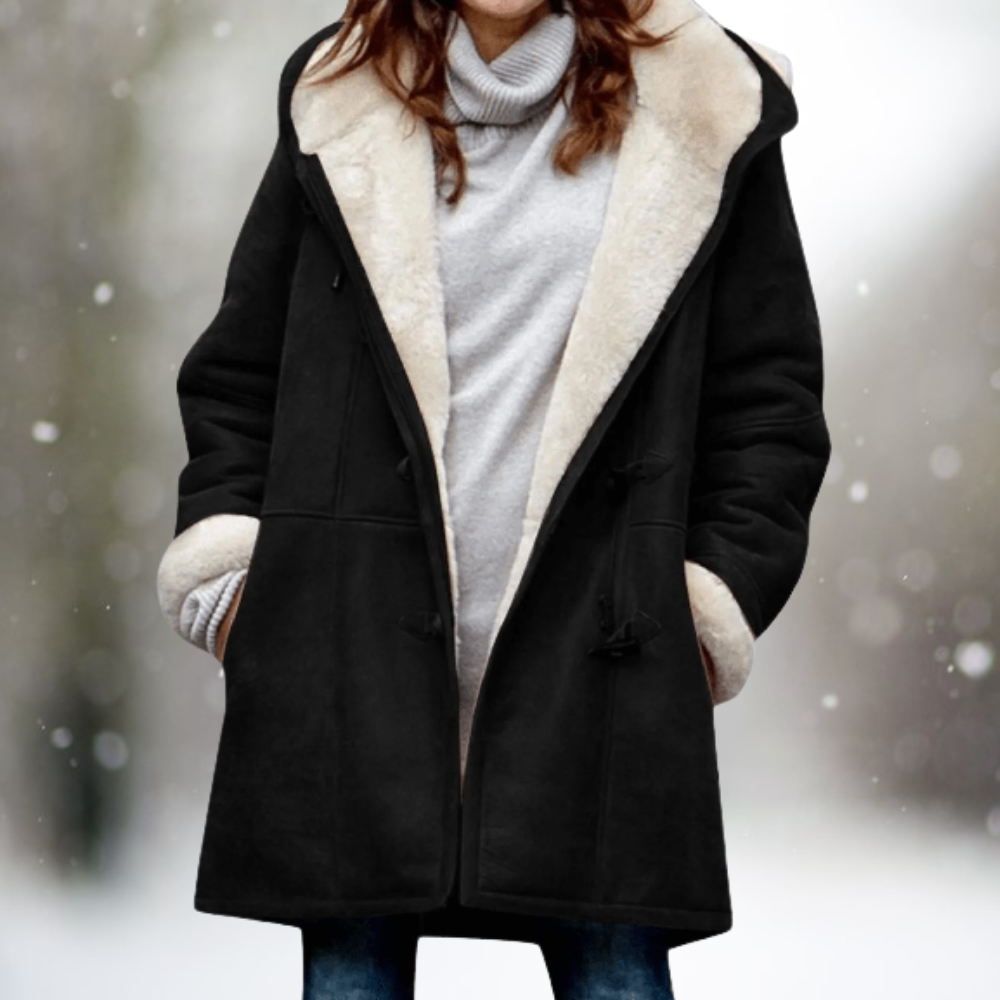 Eva | Classic Hooded Faux Fur Coat with Shearling-Style Lapel