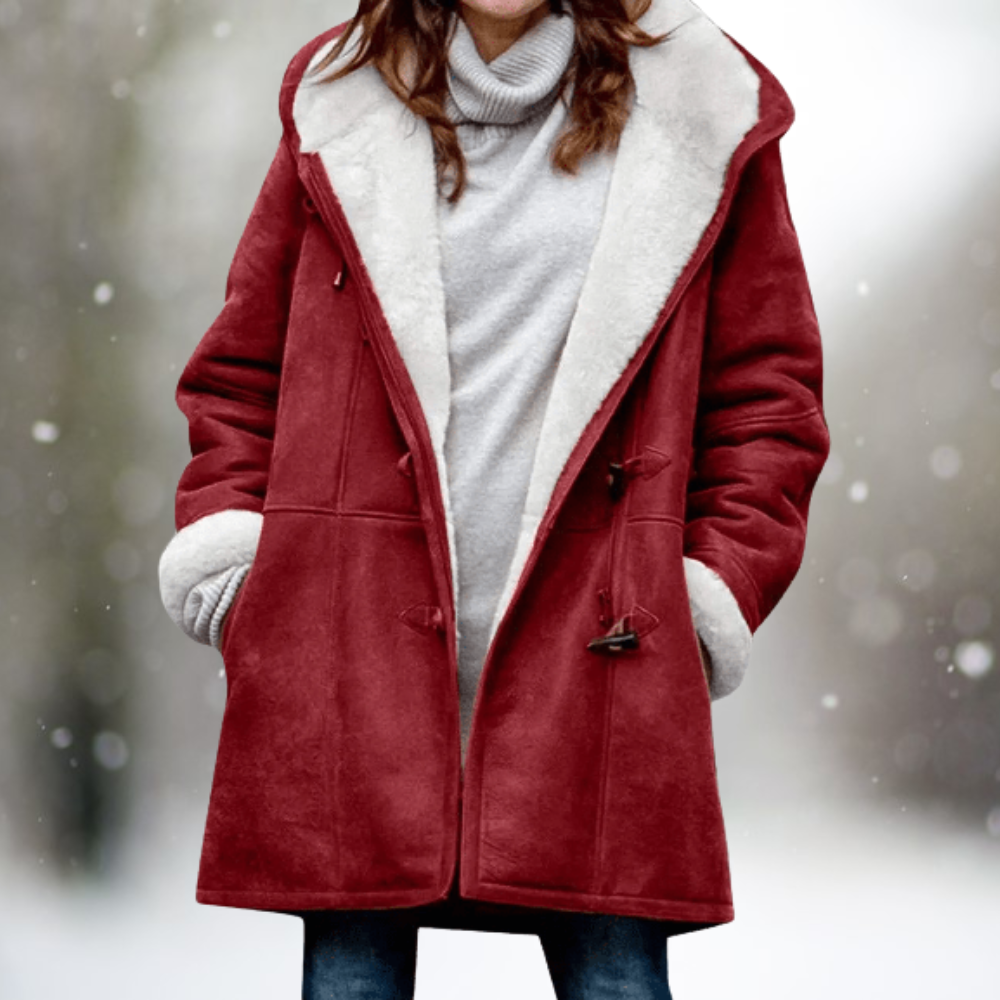 Eva | Classic Hooded Faux Fur Coat with Shearling-Style Lapel
