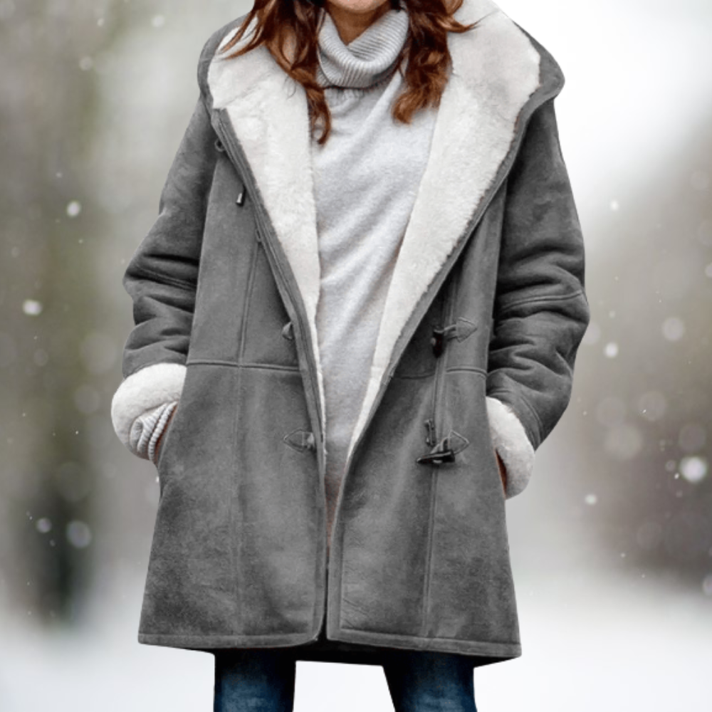 Eva | Classic Hooded Faux Fur Coat with Shearling-Style Lapel