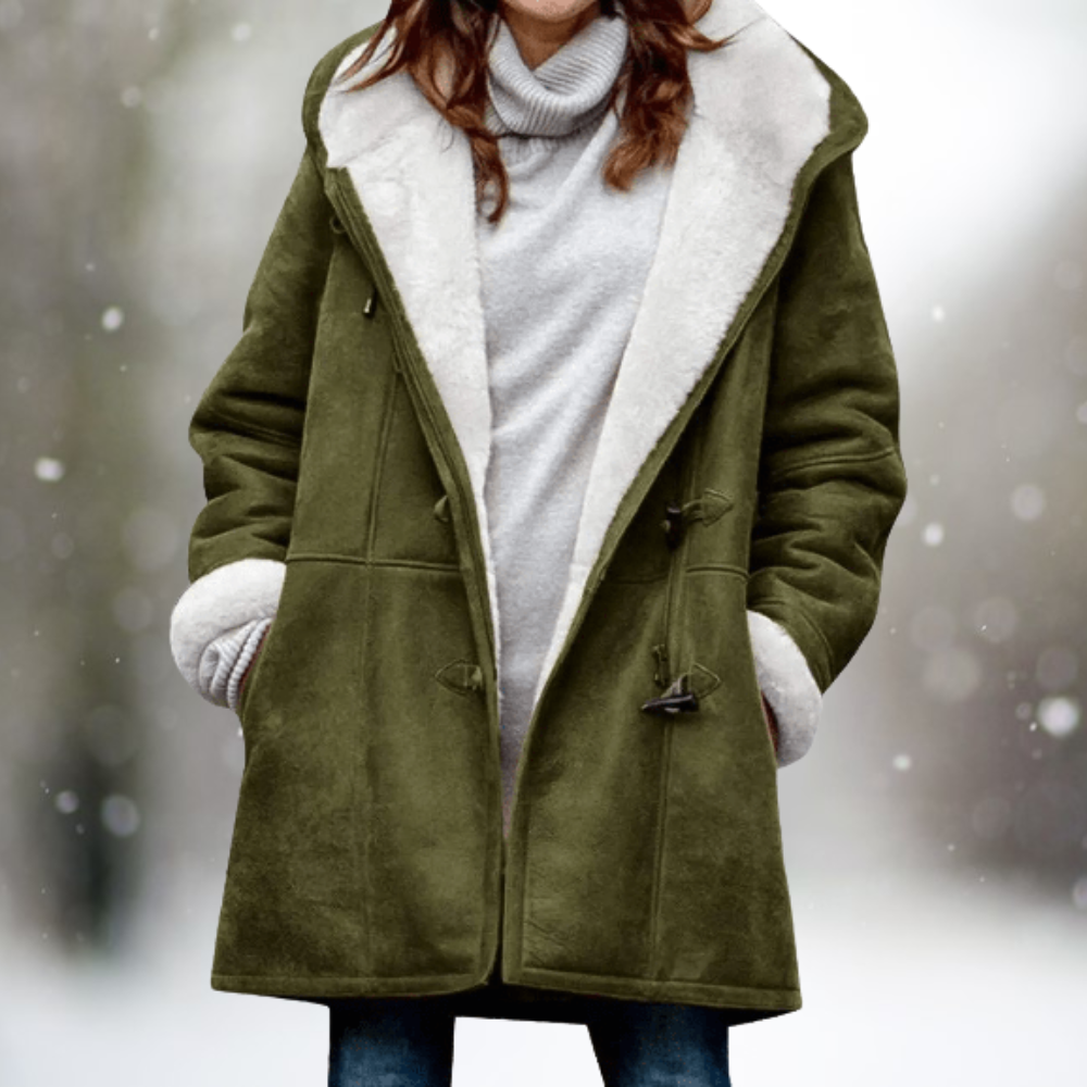 Eva | Classic Hooded Faux Fur Coat with Shearling-Style Lapel