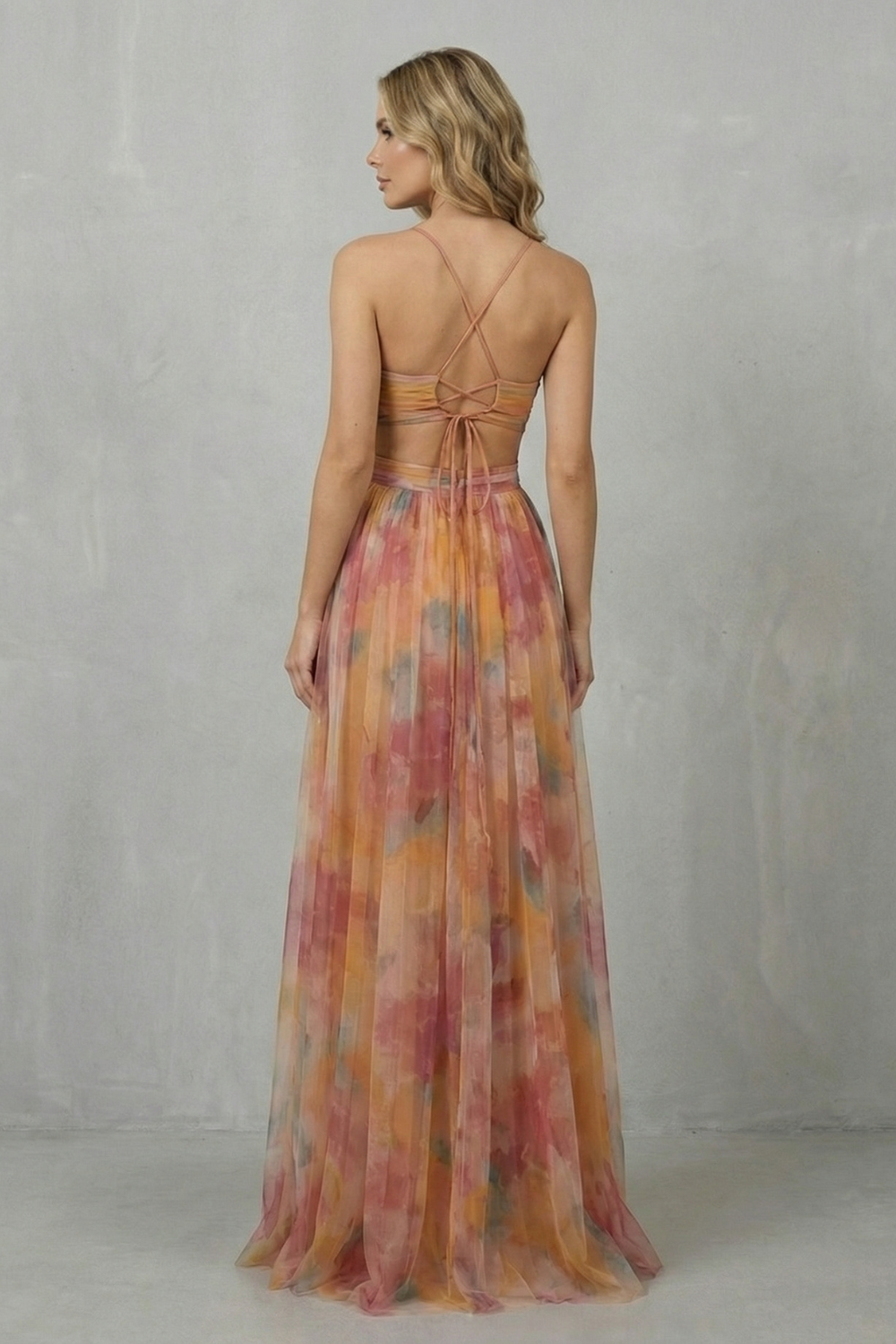 Eva | Draped Cutout Waist Watercolour Christmas Dress