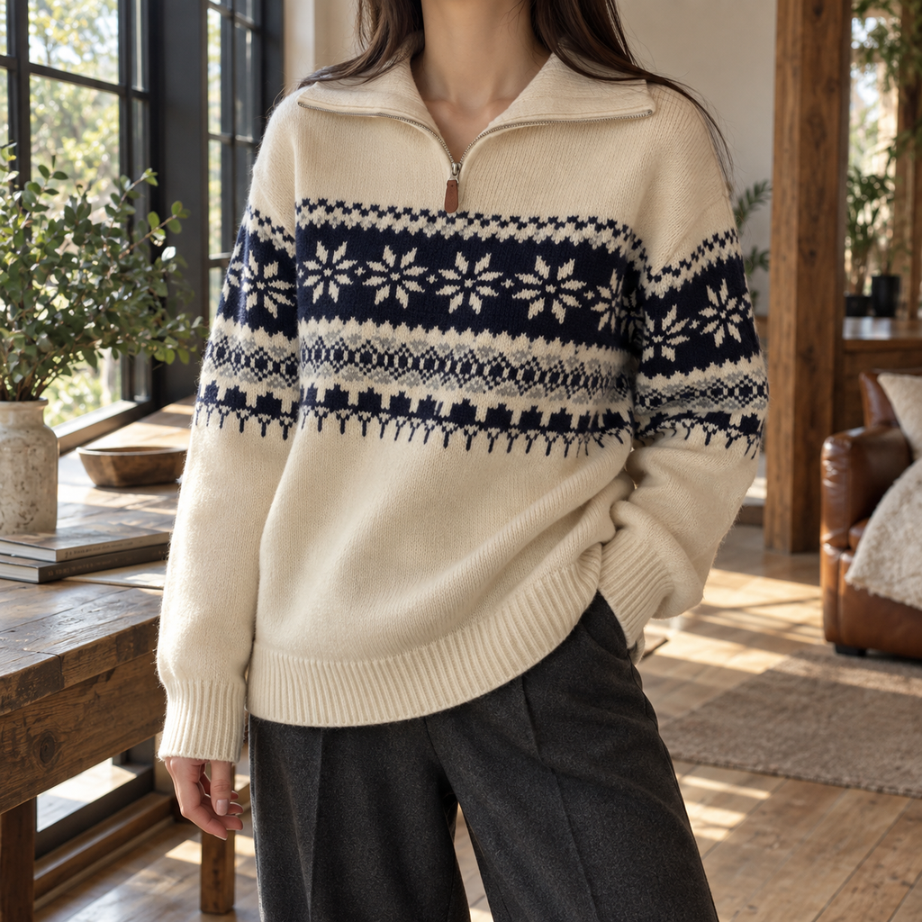Eva | Fair Isle Quarter Zip Christmas Jumper for Women