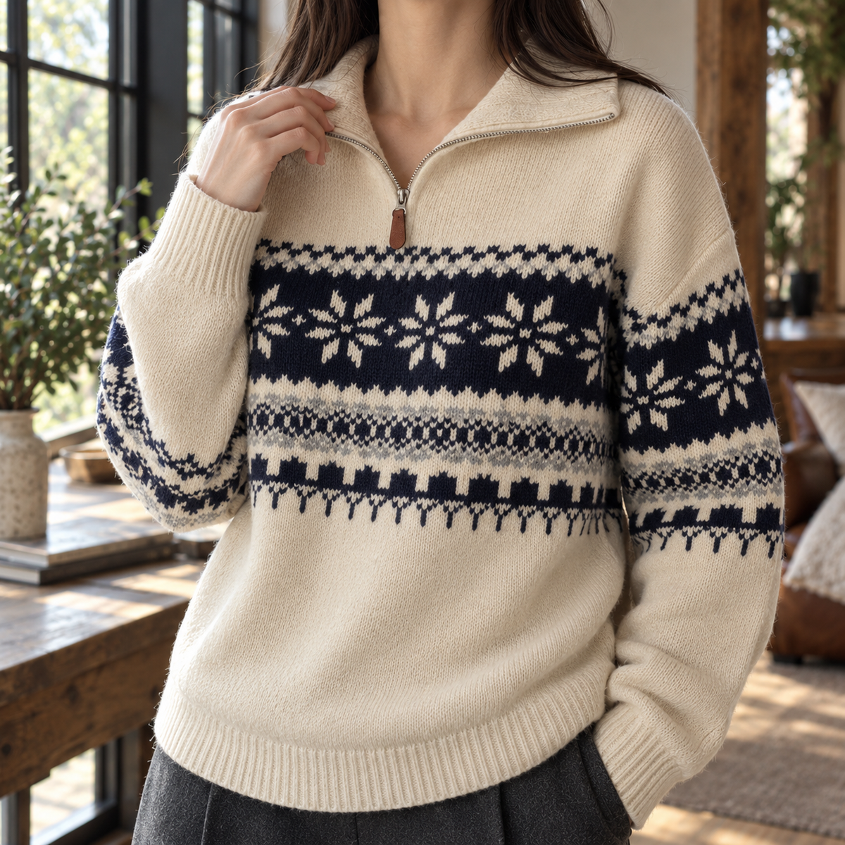 Eva | Fair Isle Quarter Zip Christmas Jumper for Women
