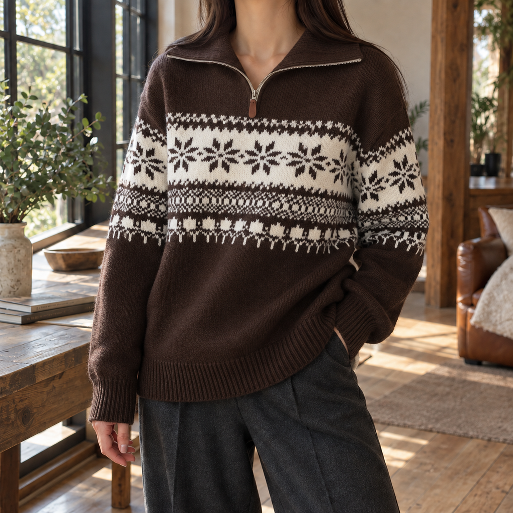 Eva | Fair Isle Quarter Zip Christmas Jumper for Women