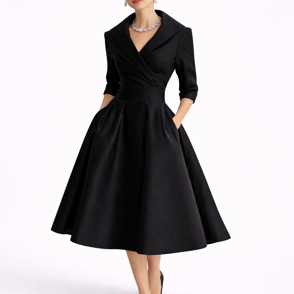 Eva | Stylish Notch Collar Midi Christmas Dress