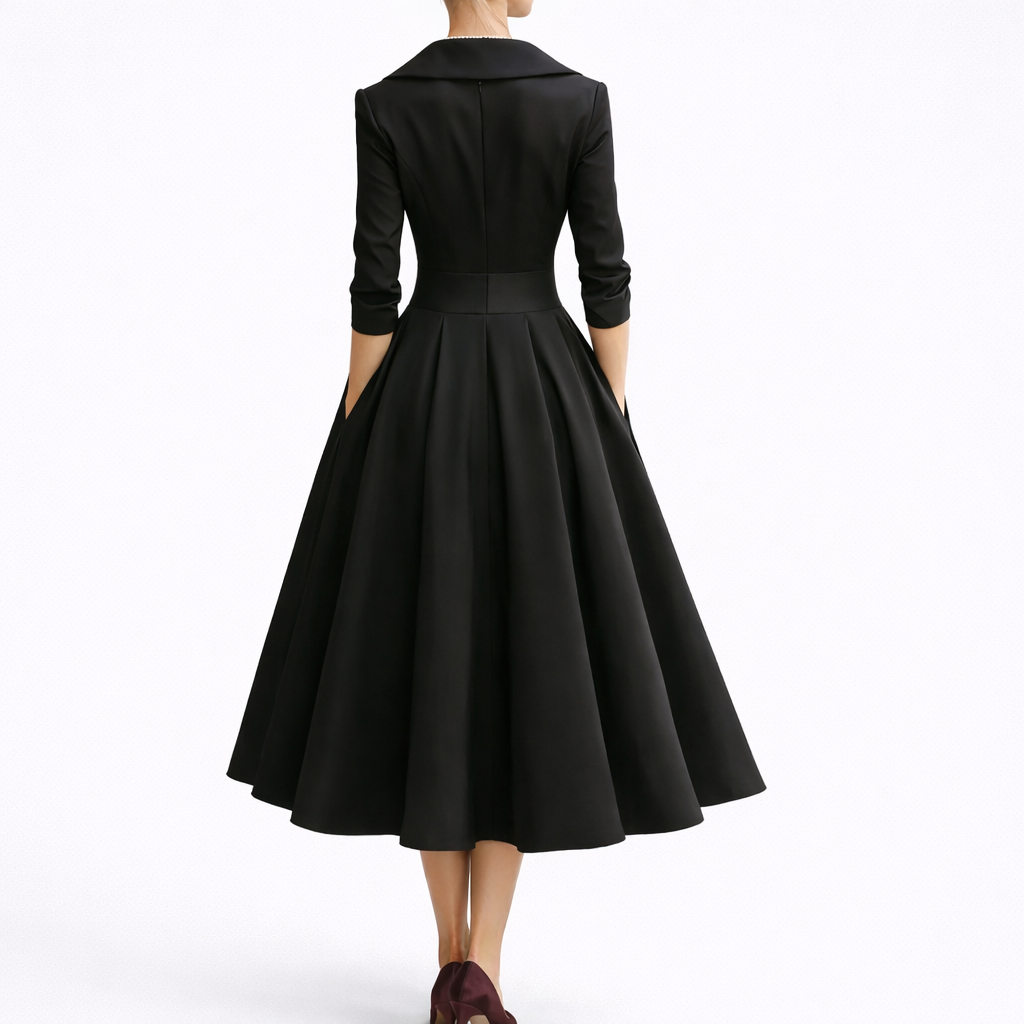 Eva | Stylish Notch Collar Midi Christmas Dress