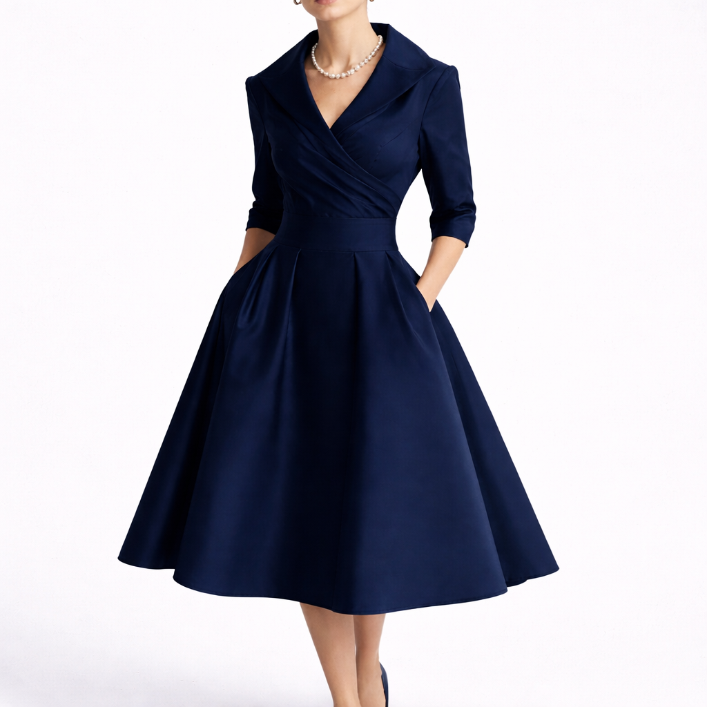 Eva | Stylish Notch Collar Midi Christmas Dress