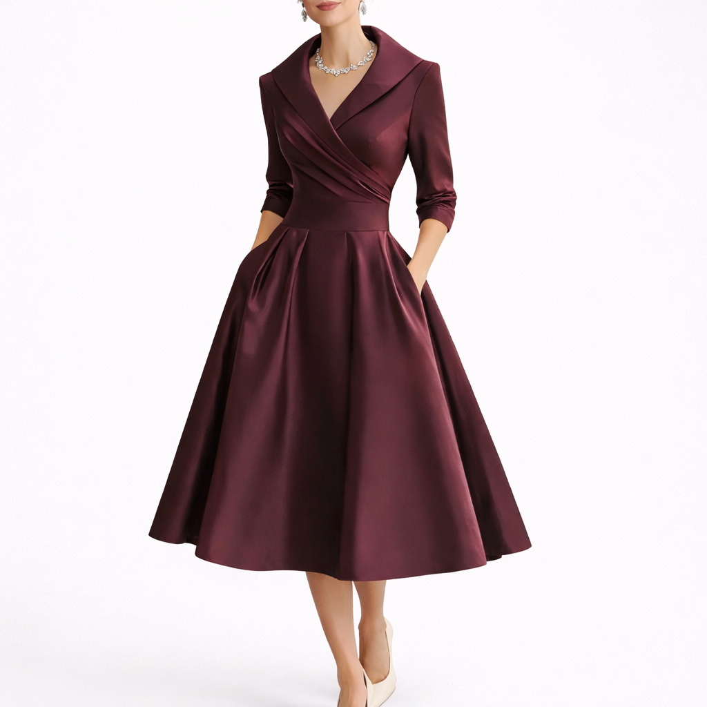 Eva | Stylish Notch Collar Midi Christmas Dress