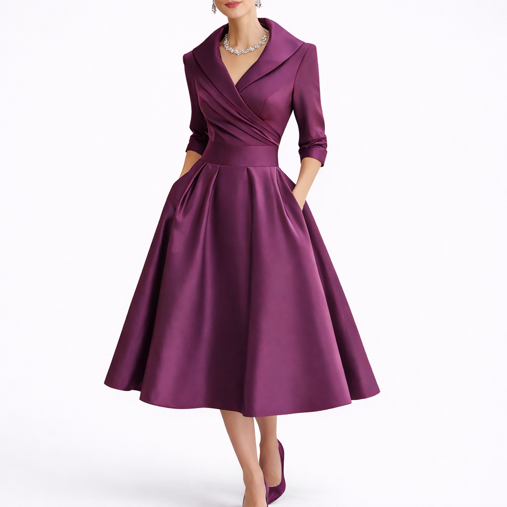 Eva | Stylish Notch Collar Midi Christmas Dress
