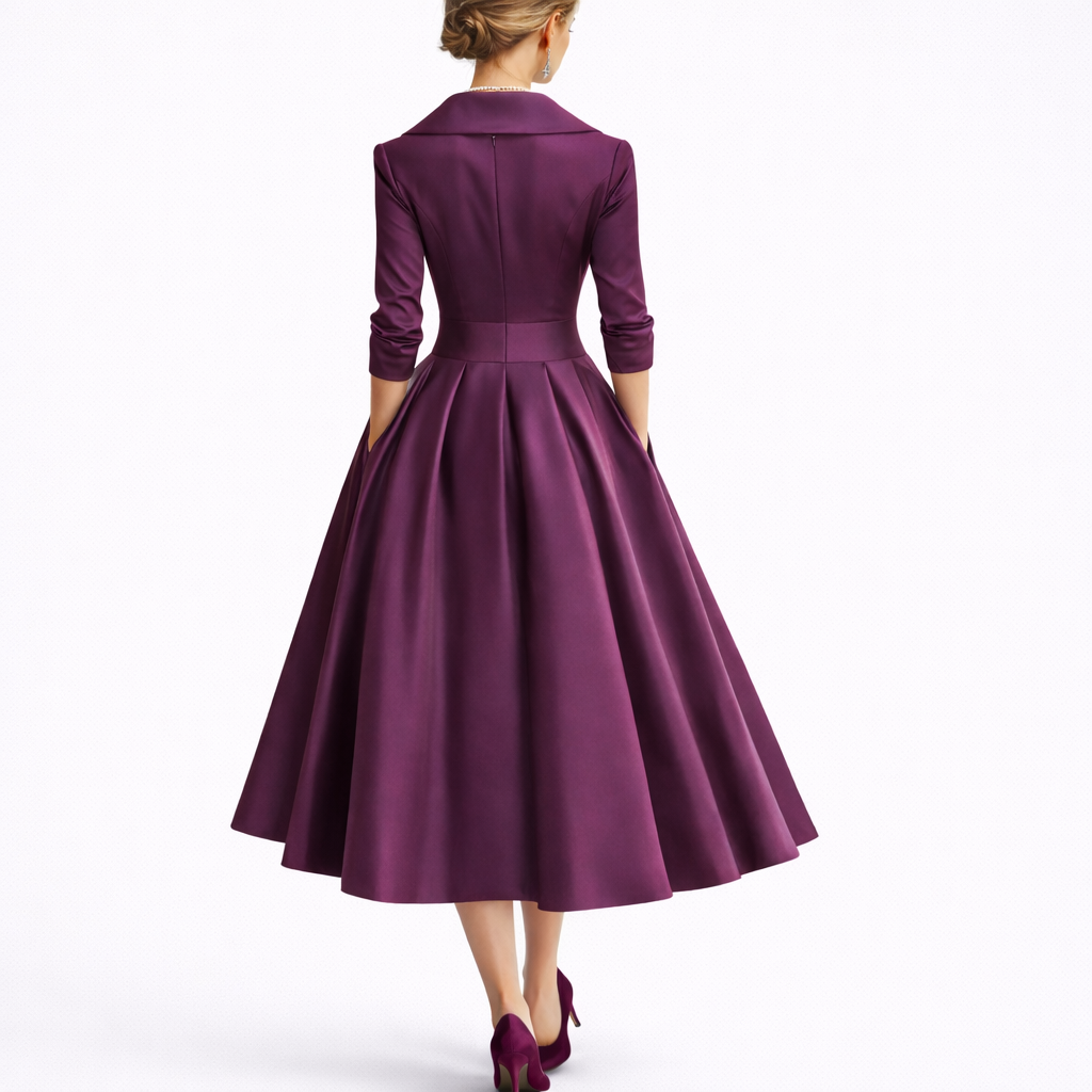 Eva | Stylish Notch Collar Midi Christmas Dress