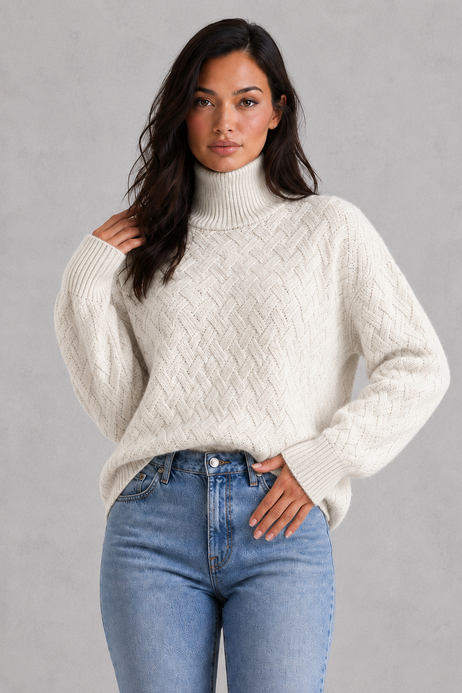 Eva | Textured Roll Neck Womens Knit Jumper
