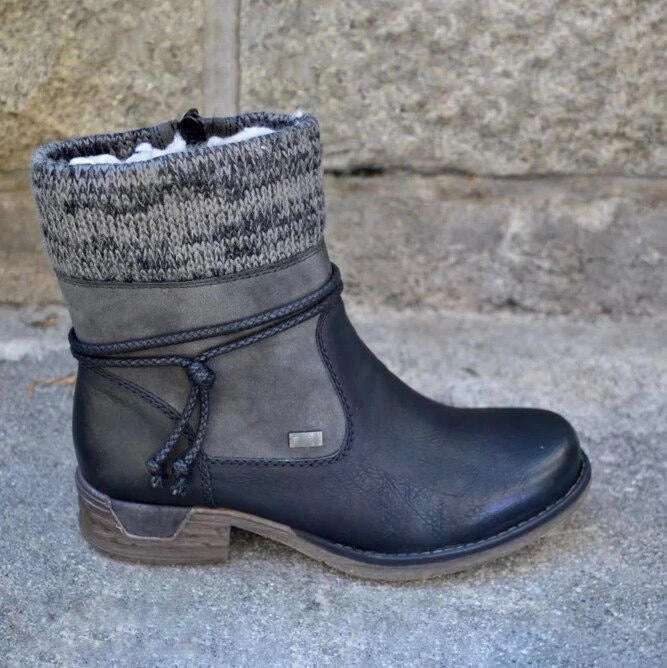 Eva | Timeless Knitted Cuff Ankle Snow Boots