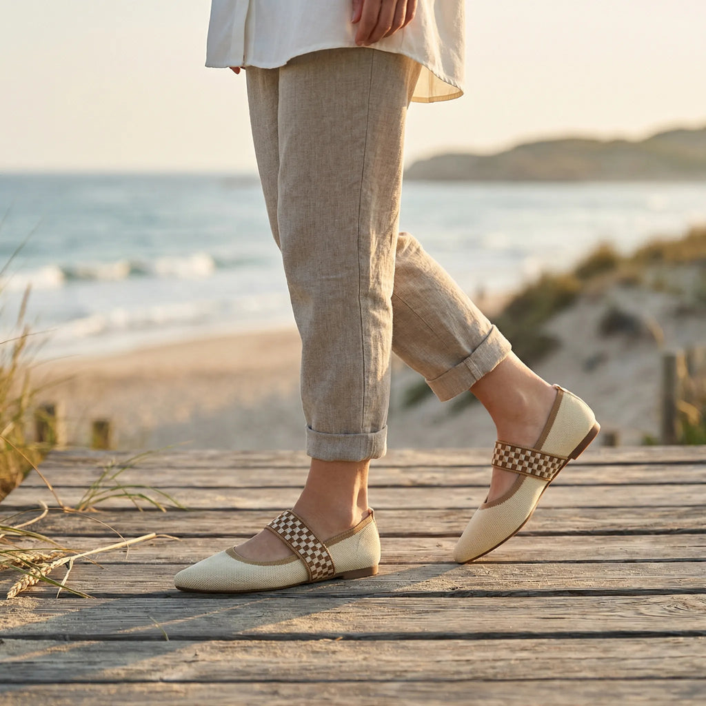 Evelyn | Relaxed Checkered Strap Pointed Toe Mary Jane Shoes