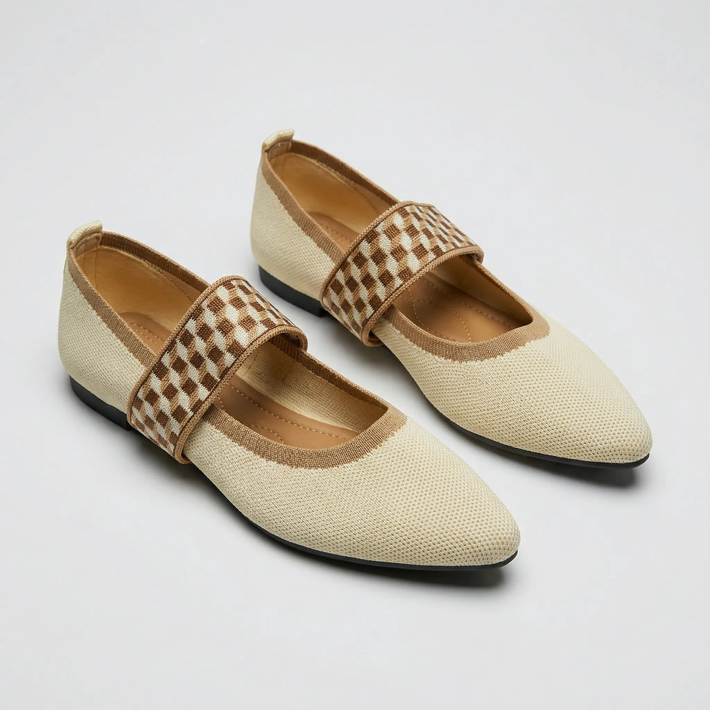 Evelyn | Relaxed Checkered Strap Pointed Toe Mary Jane Shoes