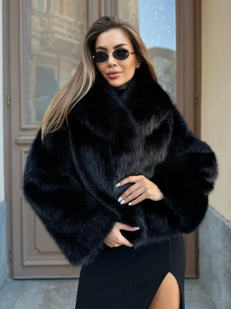 Evie | Classic Oversized Shawl Collar Faux Fur Coat