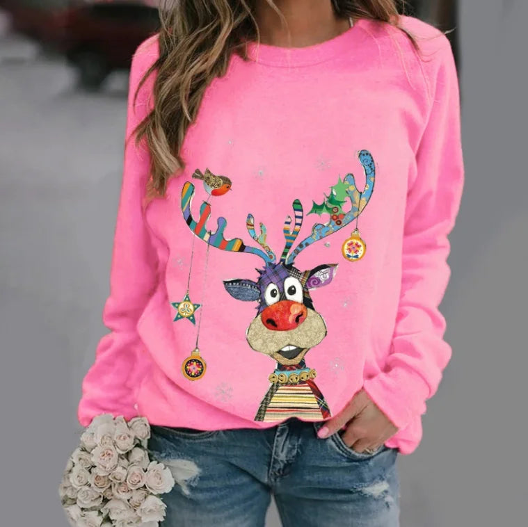 Evie | Elegant Reindeer Print Ladies Xmas Jumper