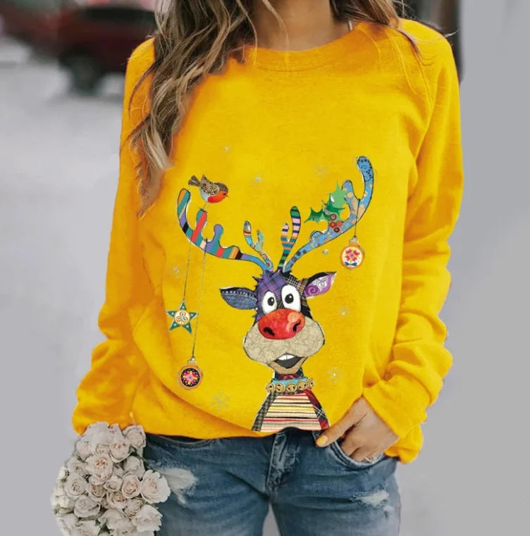 Evie | Elegant Reindeer Print Ladies Xmas Jumper