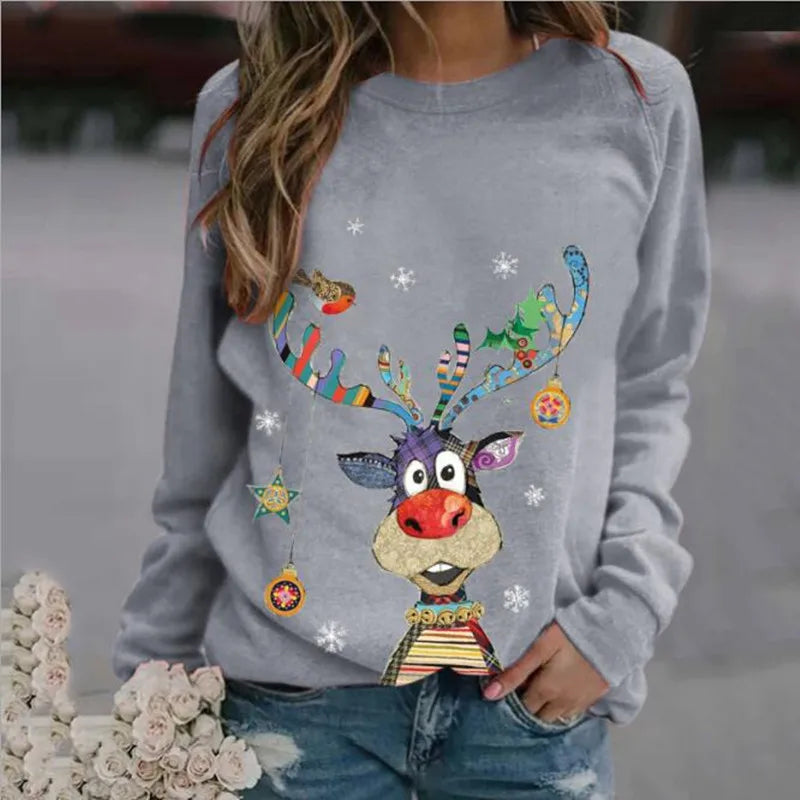 Evie | Elegant Reindeer Print Ladies Xmas Jumper