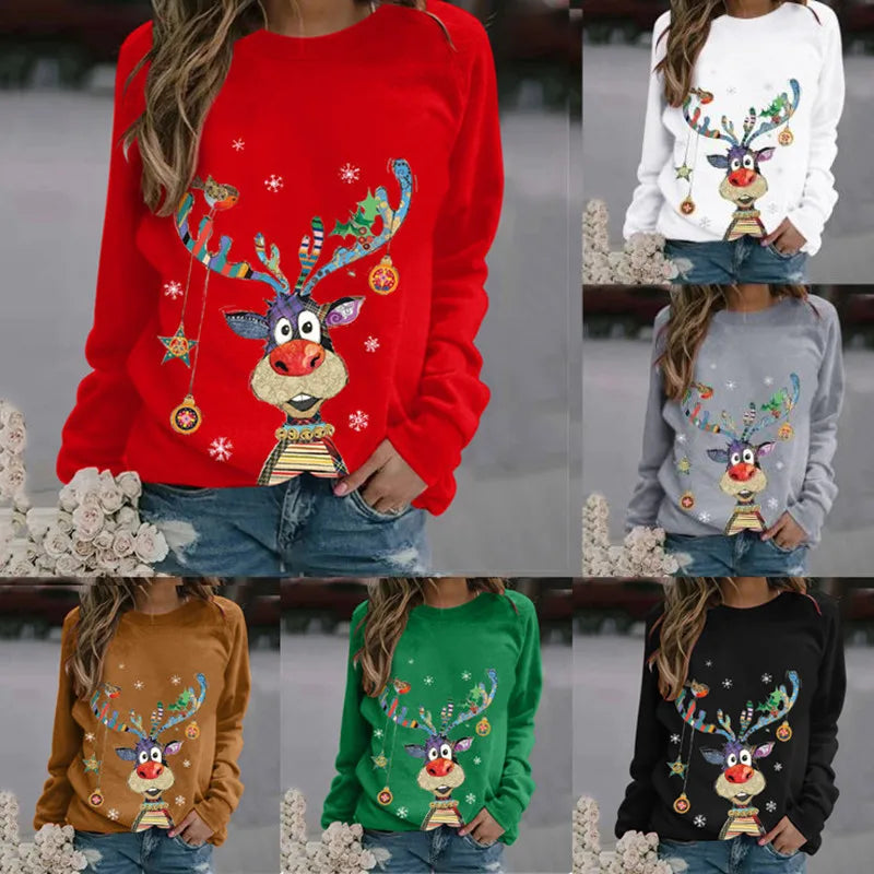 Evie | Elegant Reindeer Print Ladies Xmas Jumper