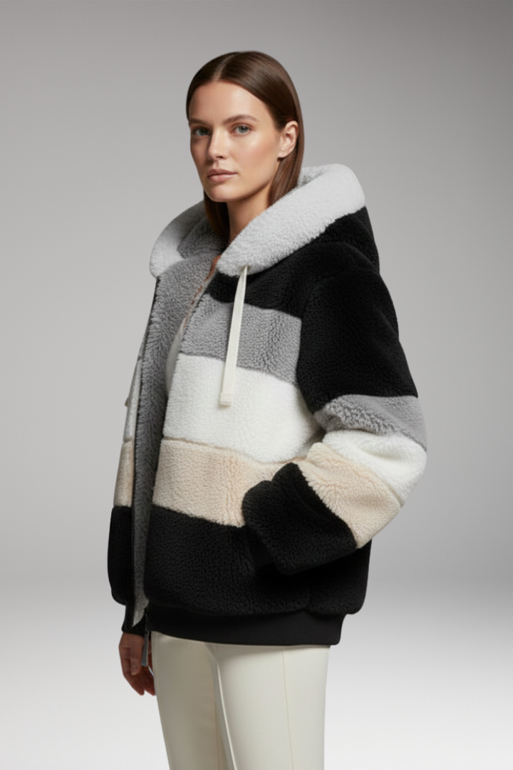 Evie | Stylish Colour Block Hooded Fleece Jacket