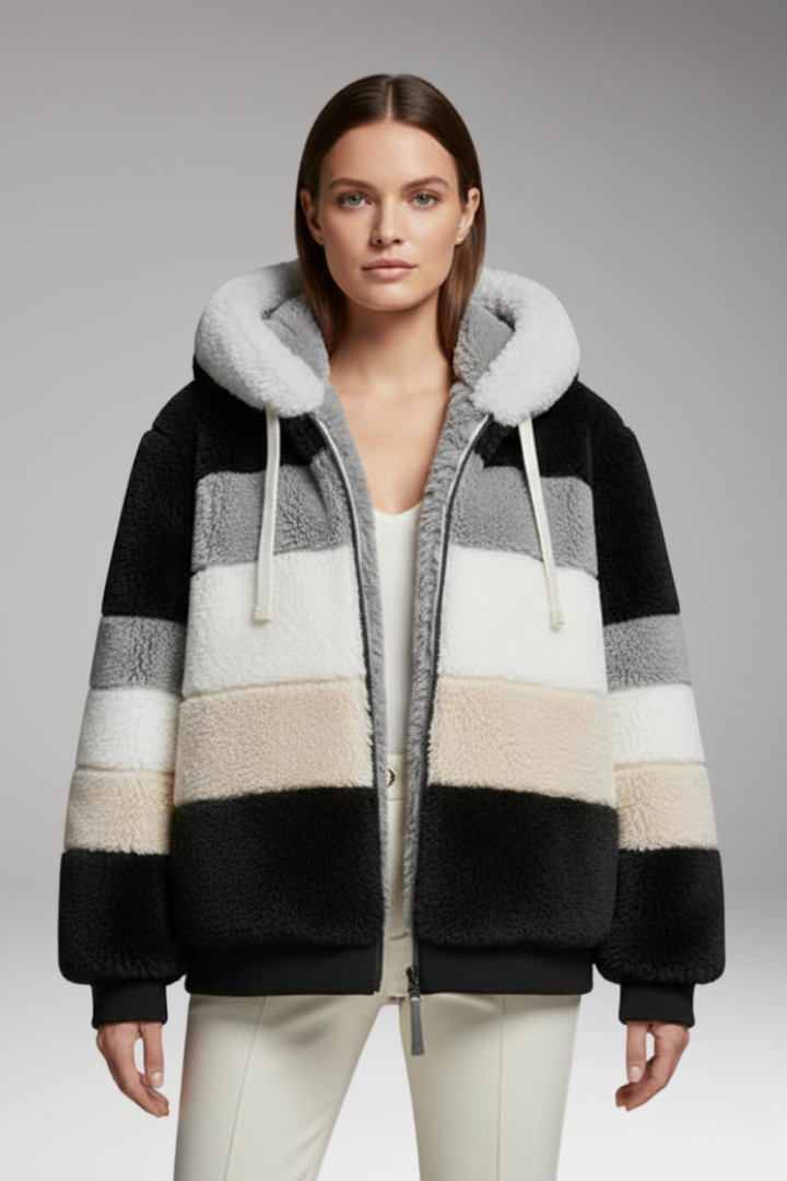 Evie | Stylish Colour Block Hooded Fleece Jacket