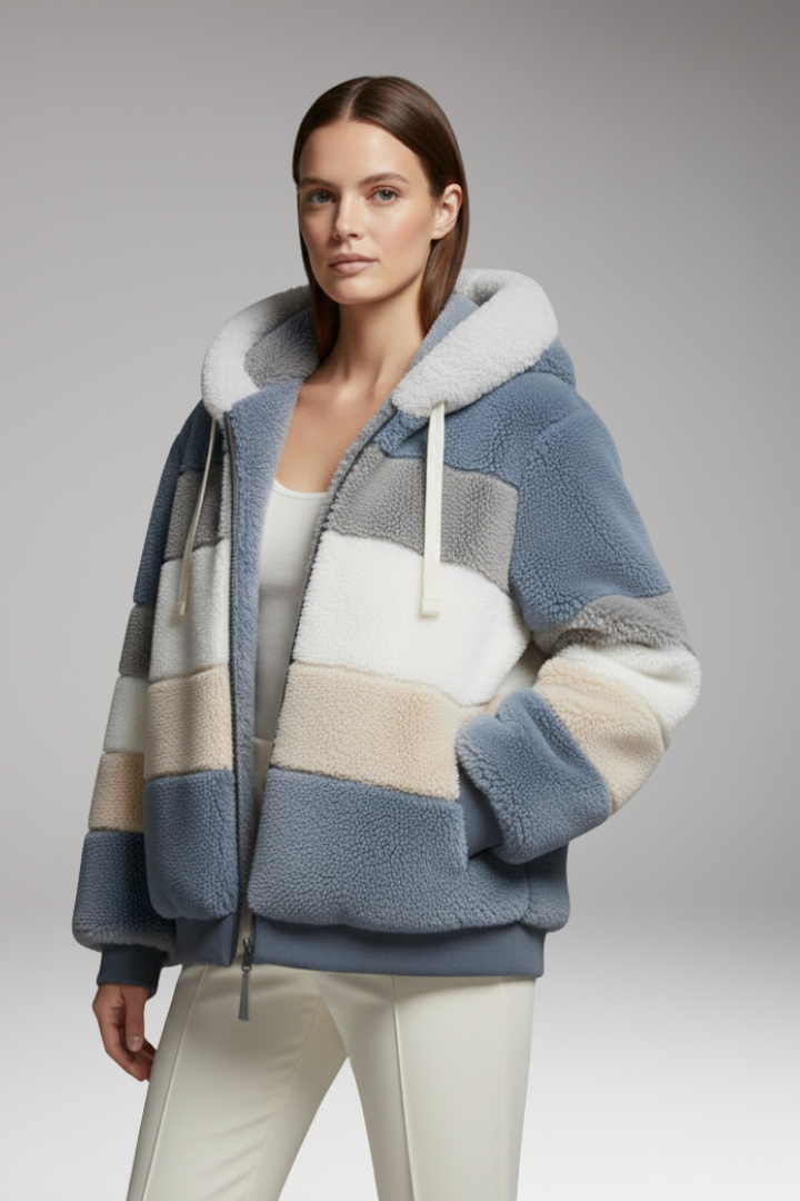 Evie | Stylish Colour Block Hooded Fleece Jacket