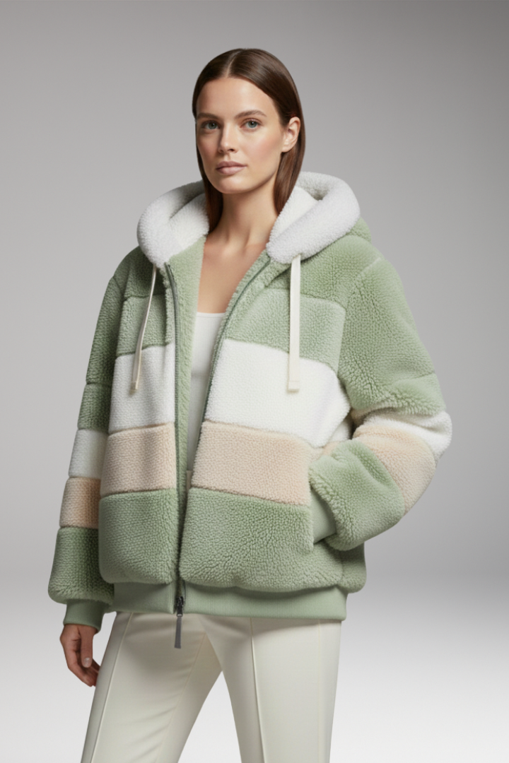 Evie | Stylish Colour Block Hooded Fleece Jacket