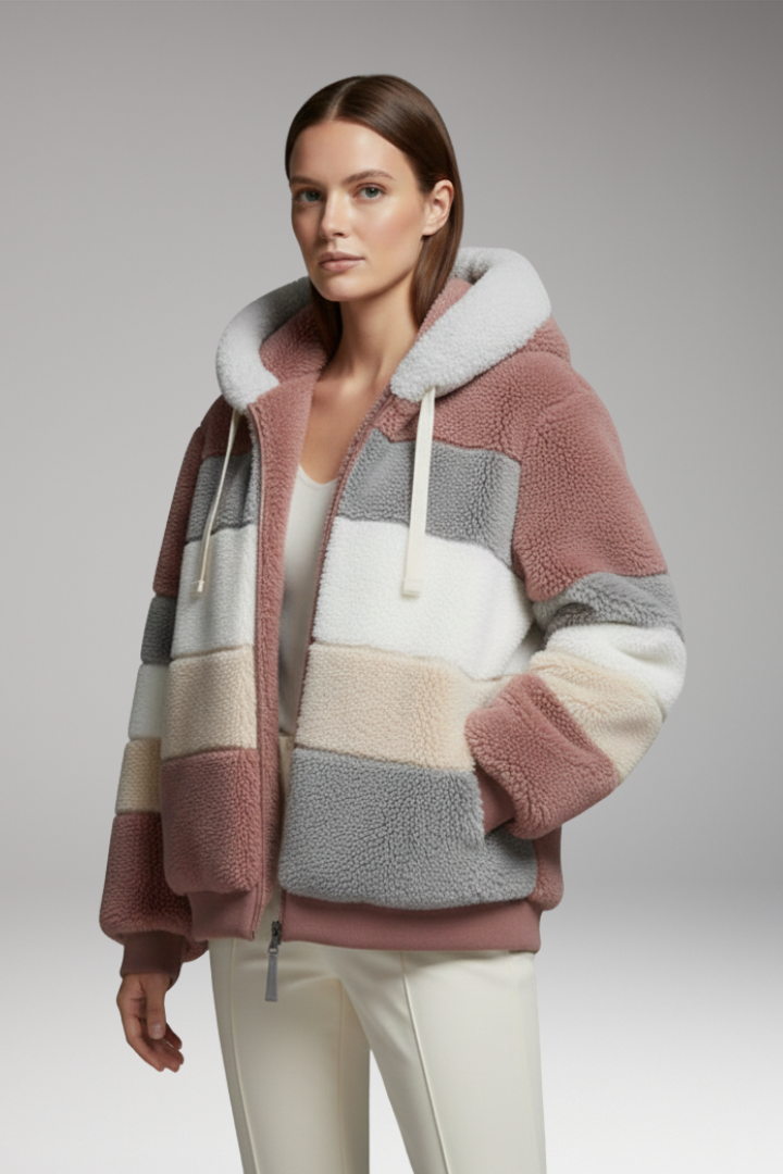 Evie | Stylish Colour Block Hooded Fleece Jacket