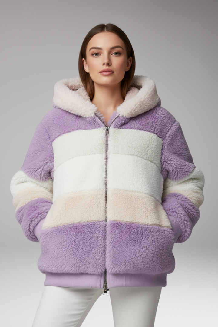 Evie | Stylish Colour Block Hooded Fleece Jacket