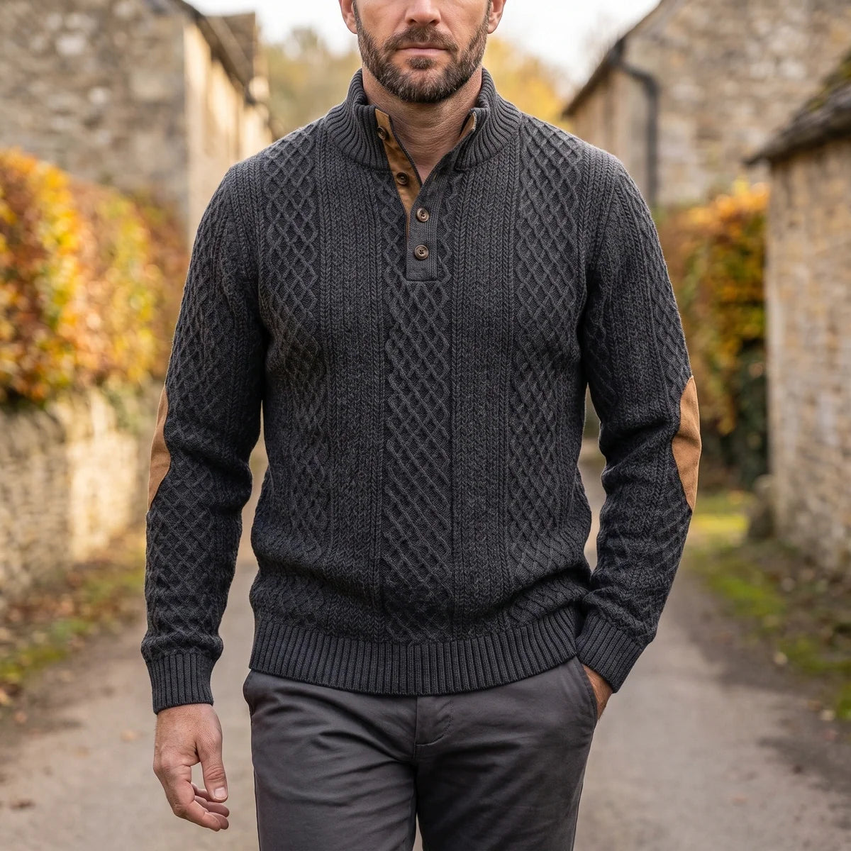 Finley | Refined Button Neck Mens Knit Jumper