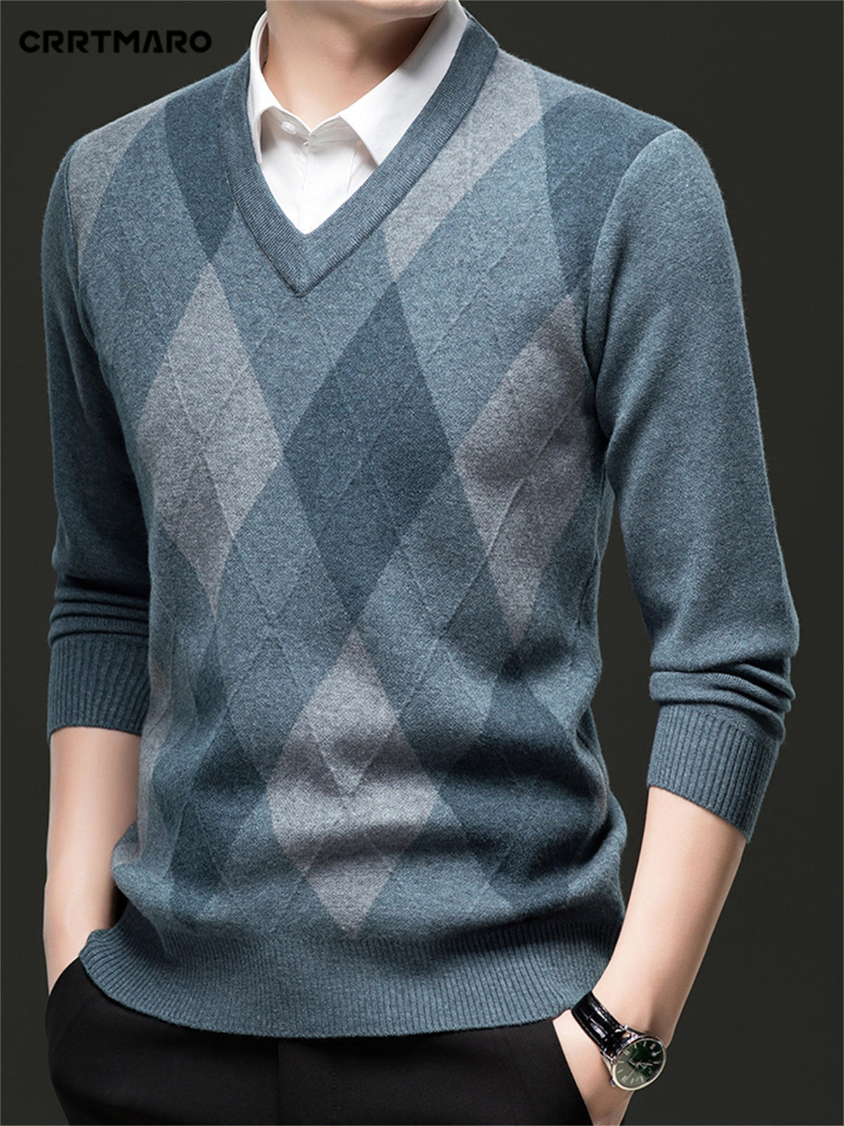 Finn | V-Neck Mens Argyle Jumper